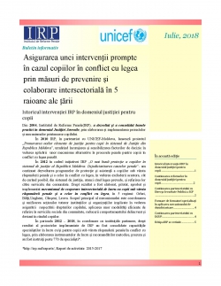 Buletin informativ în cadrul proiectului „Asigurarea unei intervenții prompte în cazul copiilor în conflict cu legea prin măsuri de prevenire si colaborare intersectorială in 5 raioane ale țării”